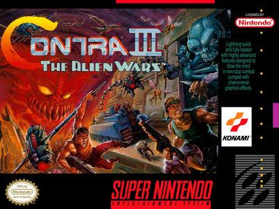 Contra III: The Alien Wars (Super Nintendo Entertainment System, 1992) Authentic Original Cartridge front cover