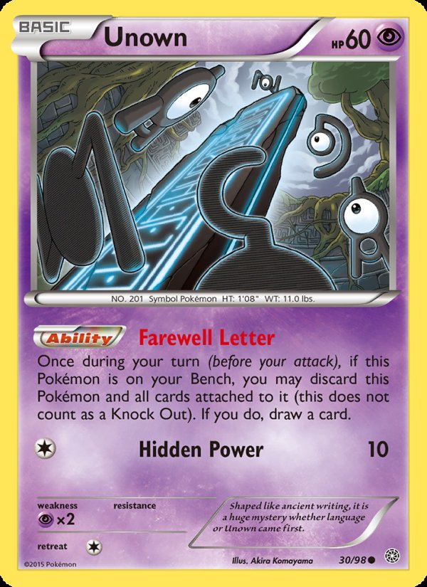 Unown 30/98 - Ancient Origins Pokemon card