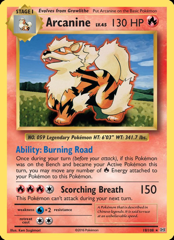 Arcanine 18/108 - Evolutions Pokemon card