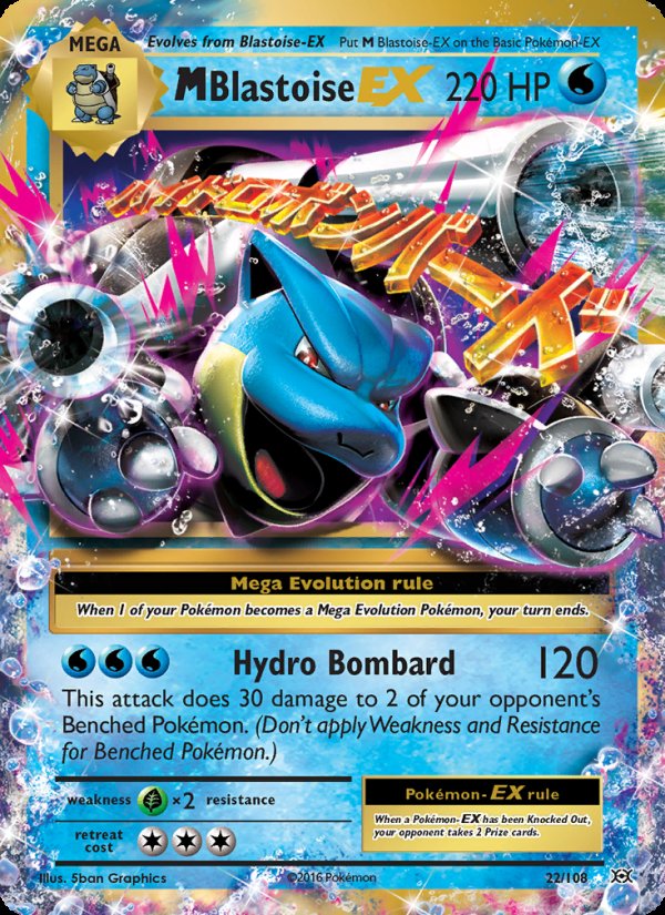 M Blastoise EX 22/108 - Evolutions Pokemon card