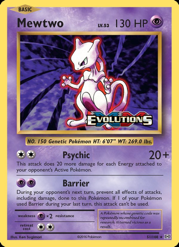 Mewtwo 51/108 - Evolutions Pokemon card