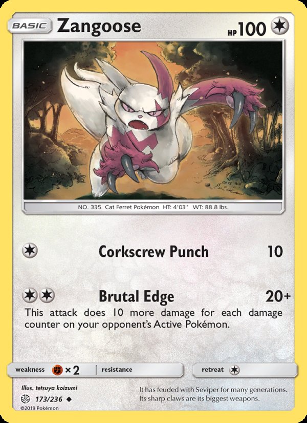 Zangoose 173/236 - Cosmic Eclipse Pokemon card