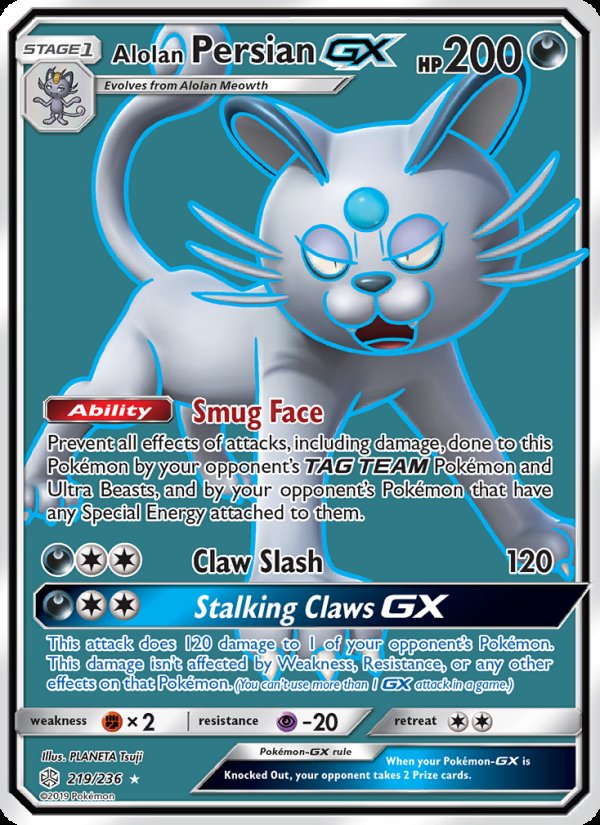 Alolan Persian GX 219/236 - Cosmic Eclipse Pokemon card
