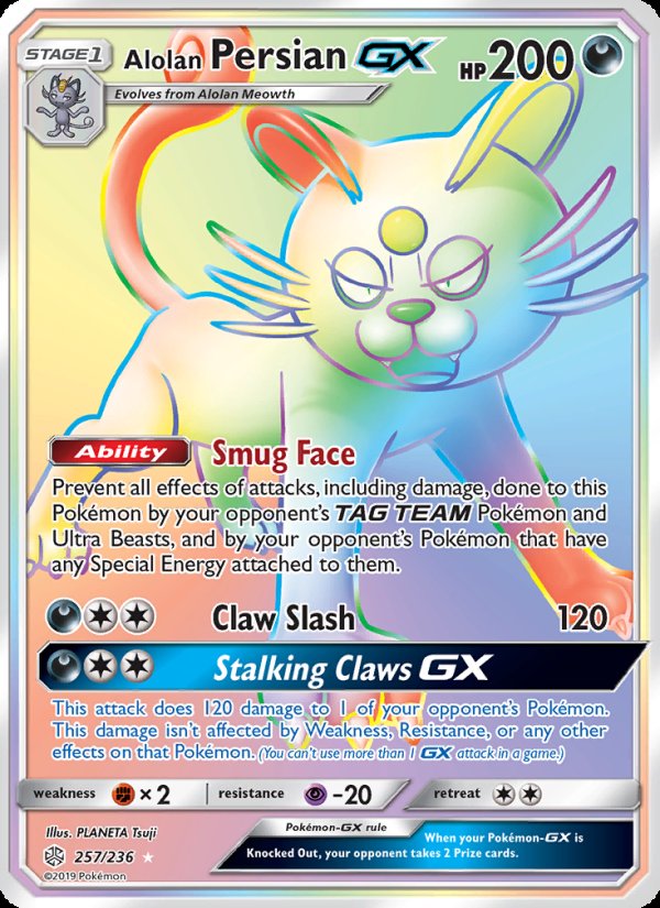 Alolan Persian GX 257/236 - Cosmic Eclipse Pokemon card