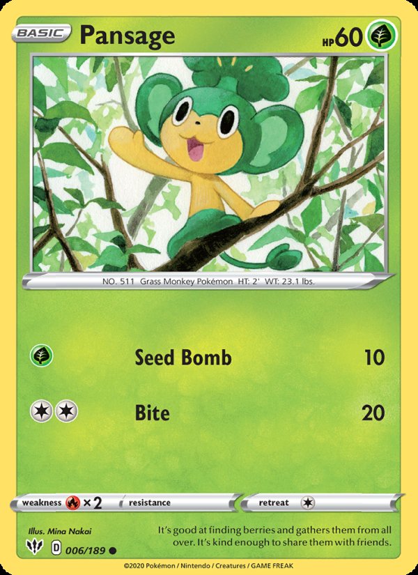 Pansage 6/189 - Darkness Ablaze Pokemon card
