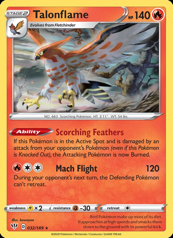 Talonflame 32/189 - Darkness Ablaze Pokemon card