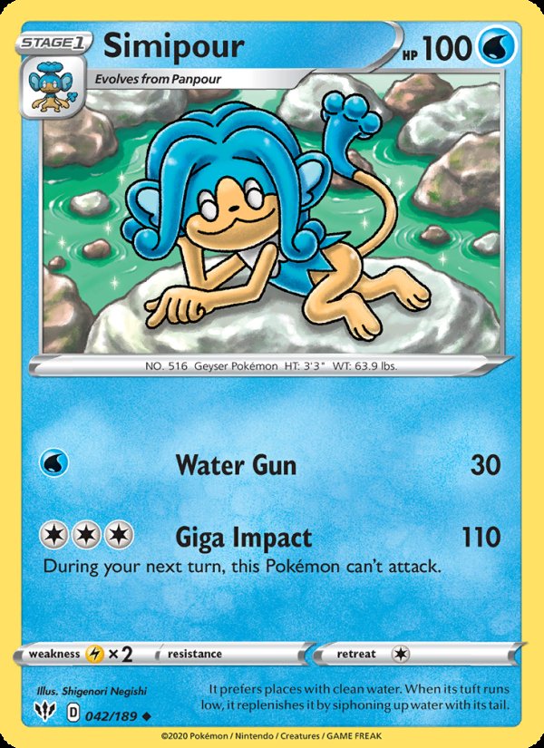 Simipour 42/189 - Darkness Ablaze Pokemon card