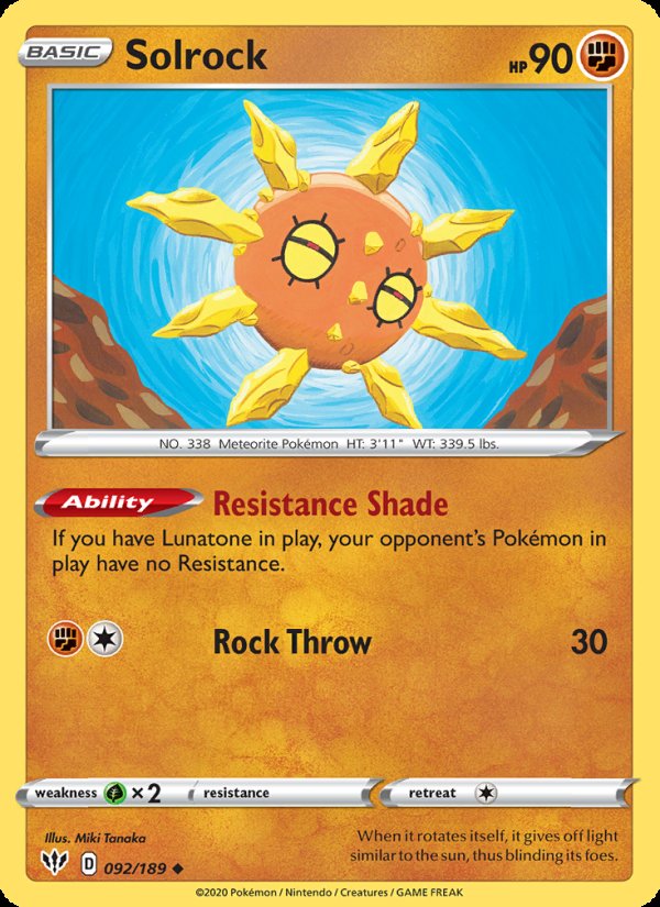 Solrock 92/189 - Darkness Ablaze Pokemon card