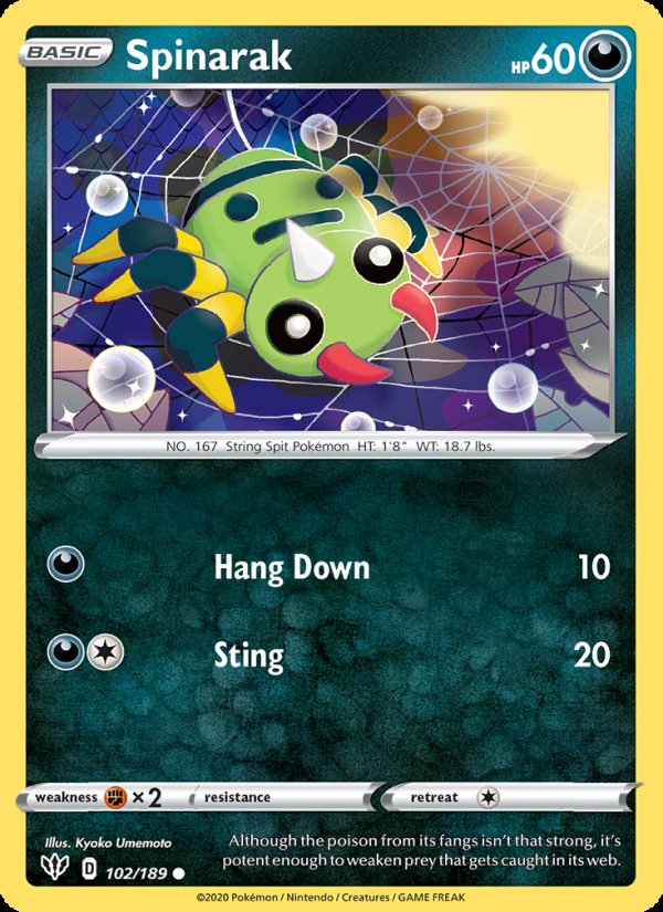 Spinarak 102/189 - Darkness Ablaze Pokemon card