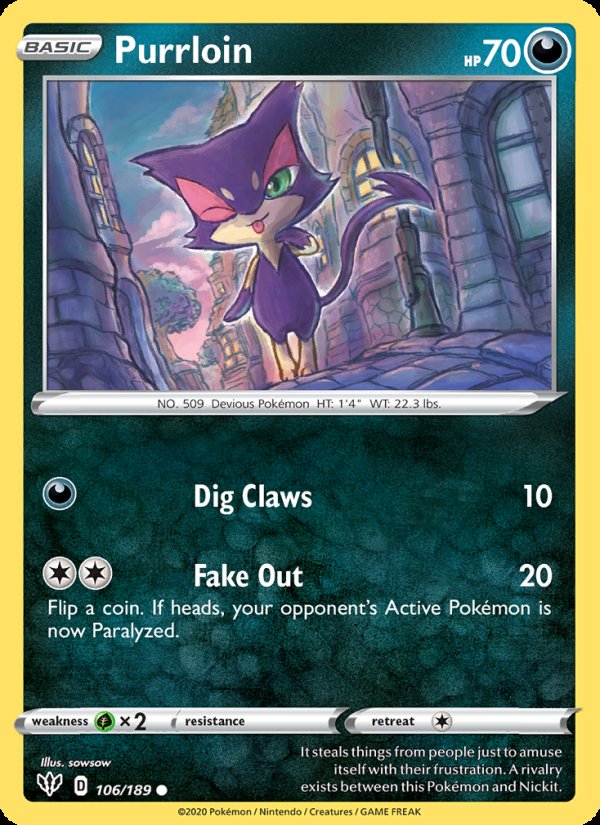 Purrloin 106/189 - Darkness Ablaze Pokemon card