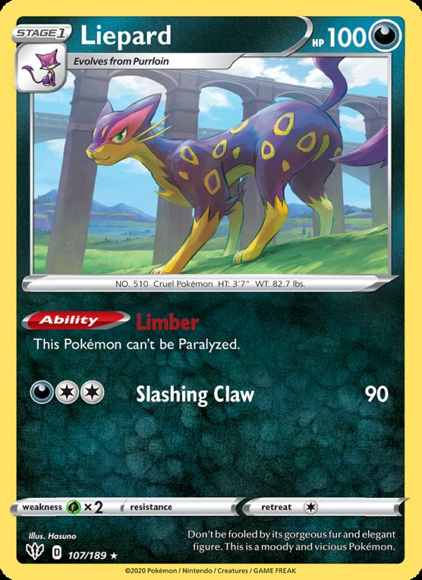 Liepard 107/189 - Darkness Ablaze Pokemon card