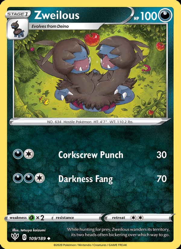 Zweilous 109/189 - Darkness Ablaze Pokemon card