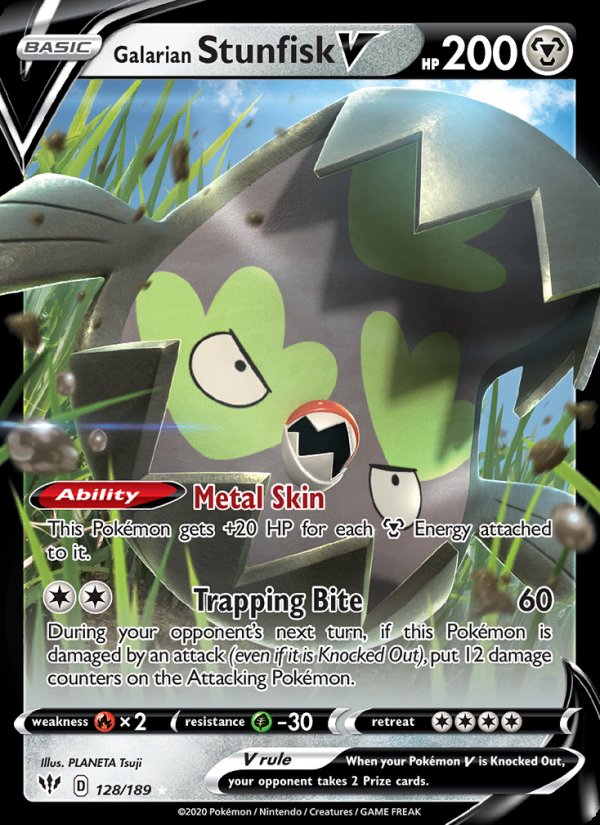Galarian Stunfisk V 128/189 - Darkness Ablaze Pokemon card