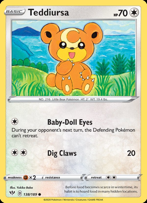 Teddiursa 138/189 - Darkness Ablaze Pokemon card