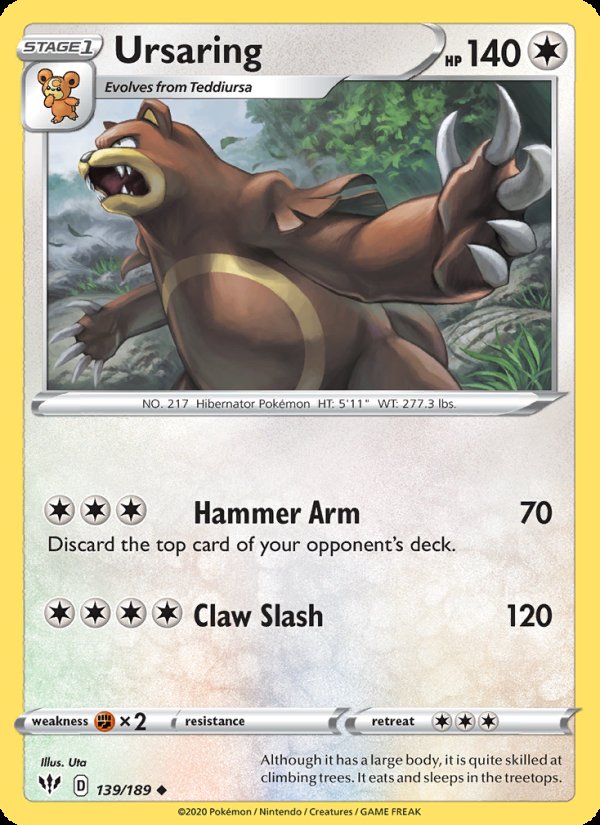 Ursaring 139/189 - Darkness Ablaze Pokemon card