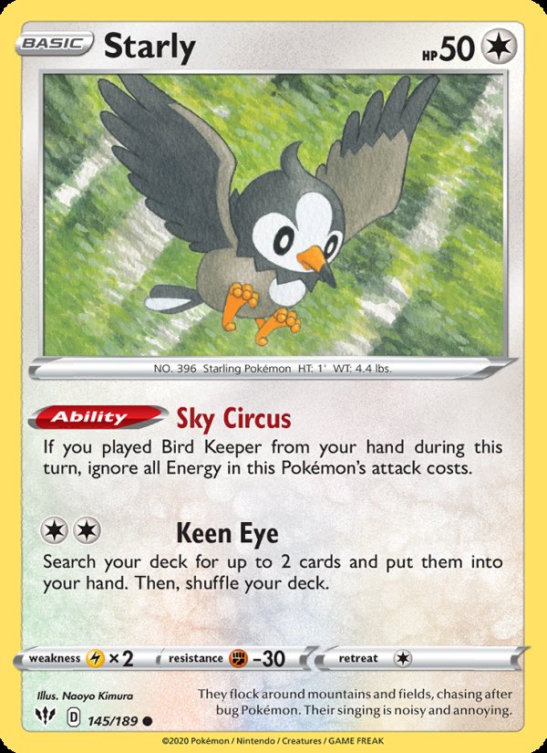 Starly 145/189 - Darkness Ablaze Pokemon card