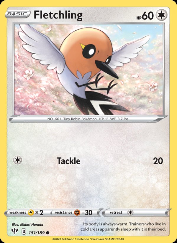 Fletchling 151/189 - Darkness Ablaze Pokemon card