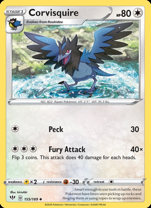 Corvisquire 155/189 - Darkness Ablaze Pokemon card