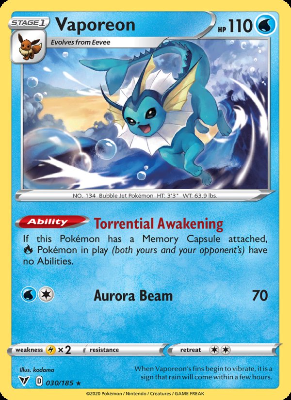 Vaporeon 30/185 - Vivid Voltage Pokemon card