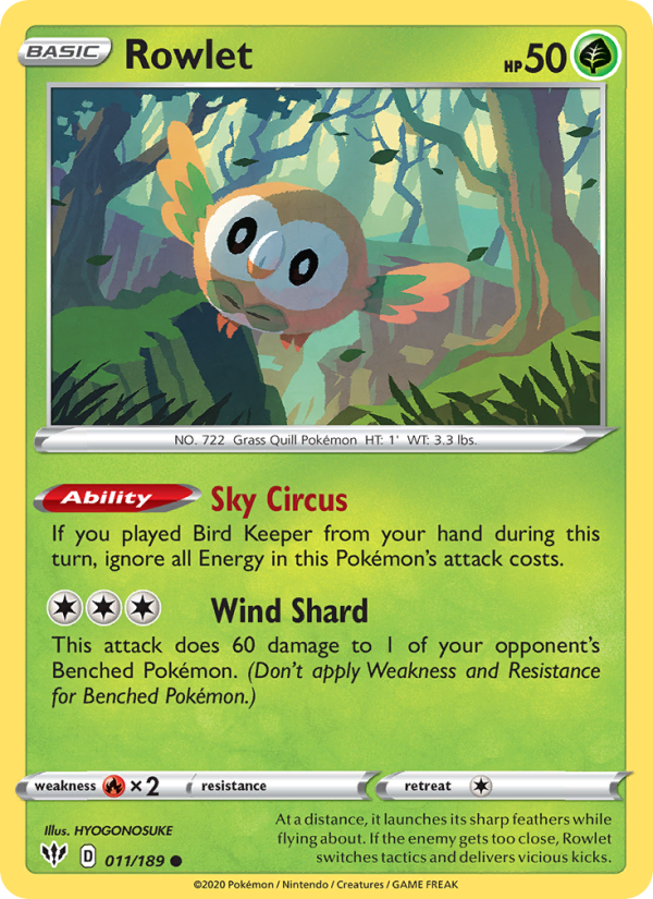 Rowlet 11/189 - Darkness Ablaze Pokemon card