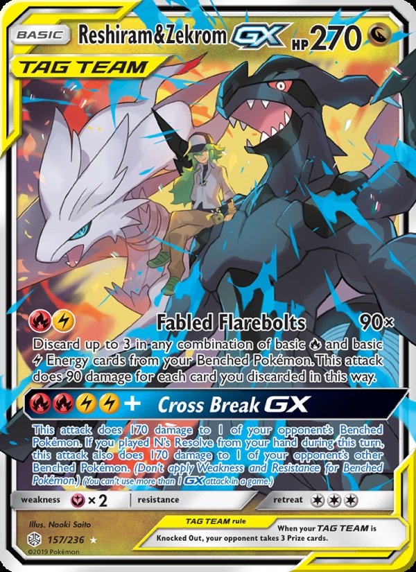 Reshiram & Zekrom GX 157/236 - Cosmic Eclipse Pokemon card