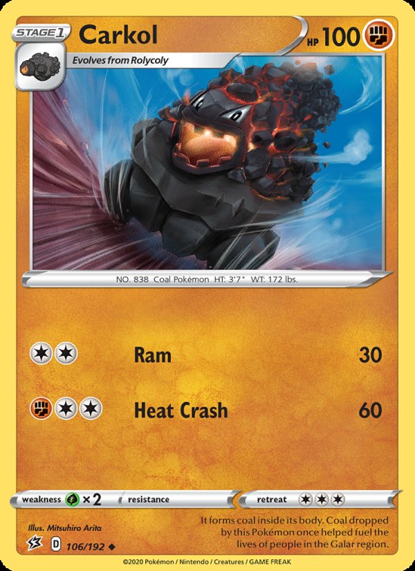 Carkol 106/192 - Rebel Clash Pokemon card