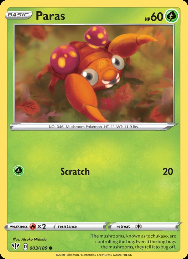 Paras 3/189 - Darkness Ablaze Pokemon card