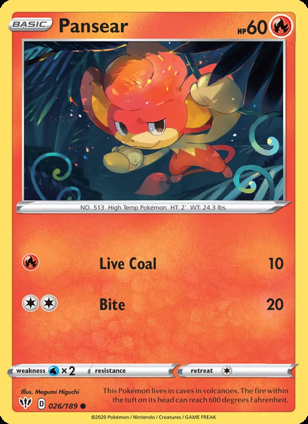 Pansear 26/189 - Darkness Ablaze Pokemon card
