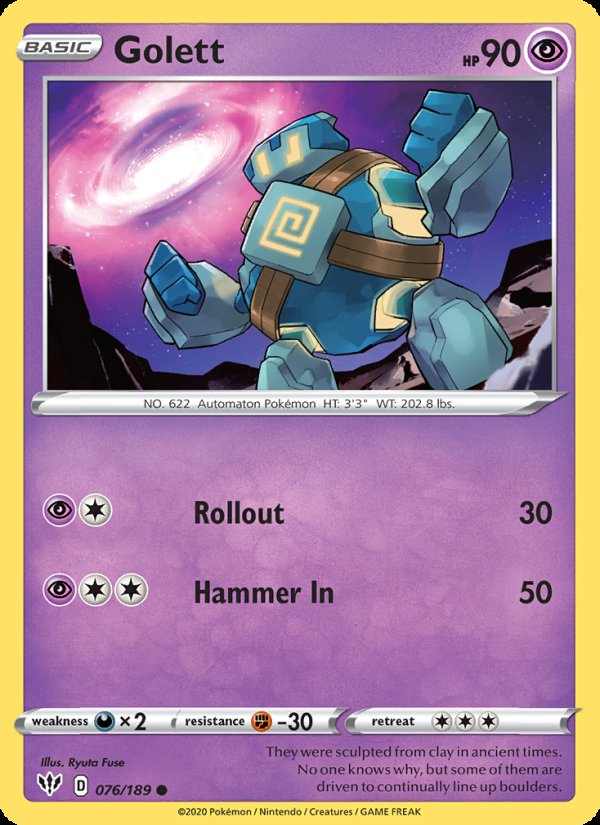 Golett 76/189 - Darkness Ablaze Pokemon card