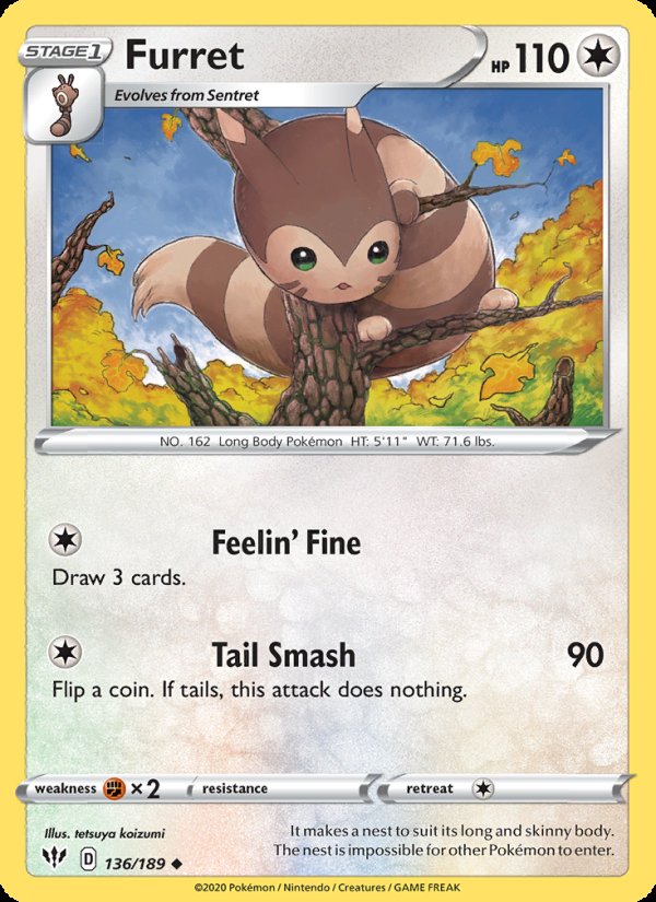 Furret 136/189 - Darkness Ablaze Pokemon card