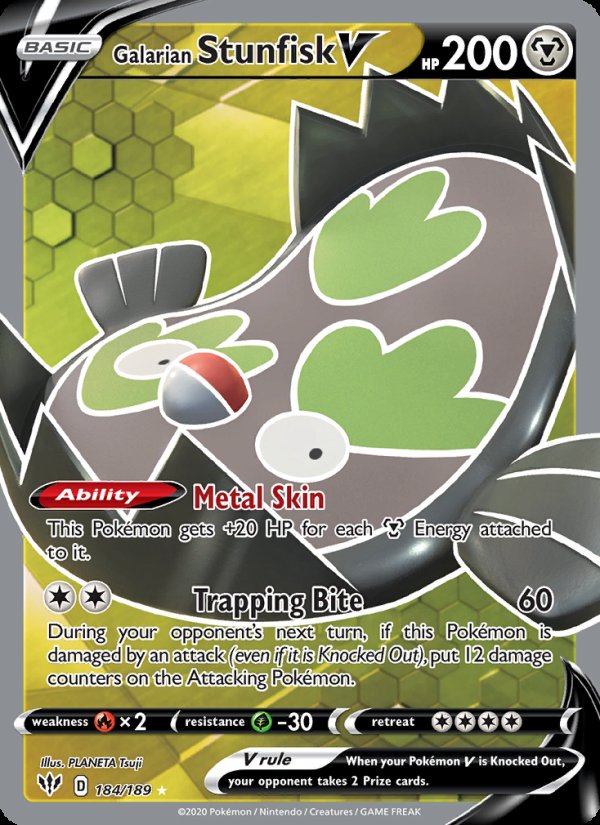 Galarian Stunfisk V 184/189 - Darkness Ablaze Pokemon card
