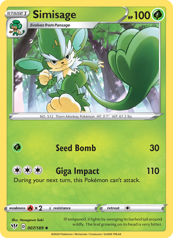 Simisage 7/189 - Darkness Ablaze Pokemon card